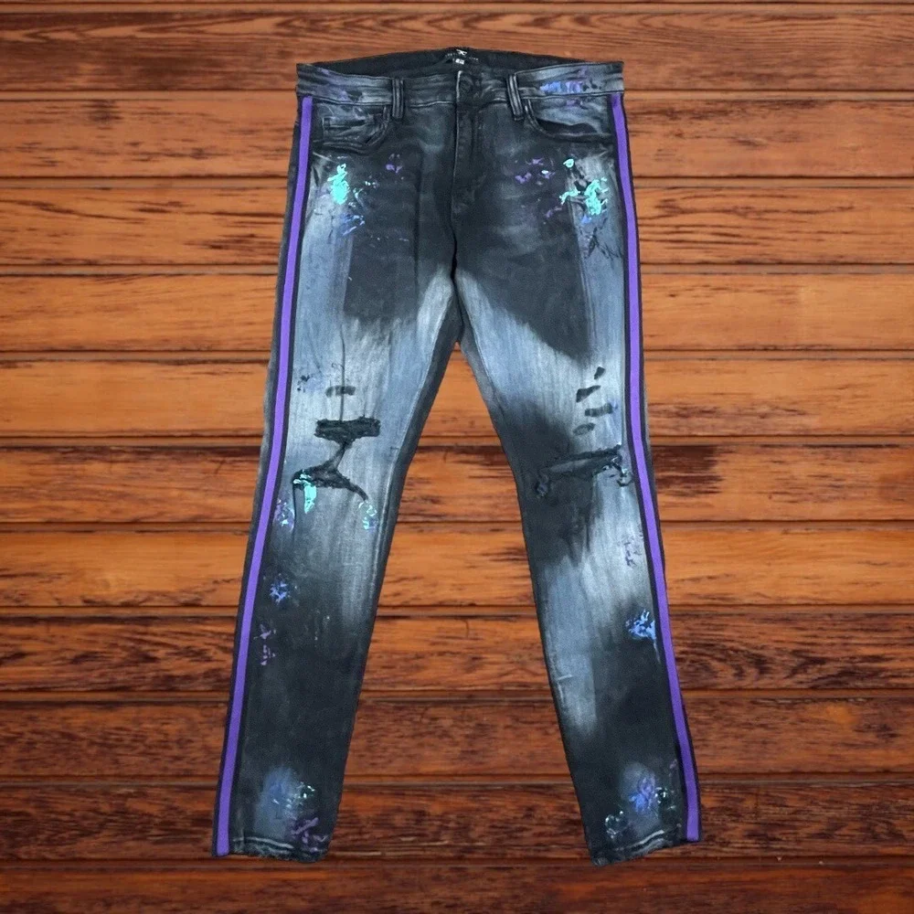 Jordan Craig Legacy Edition Pair Splashed Men's Jeans Sz 36x32 Elastic Waist - Picture 2 of 5
